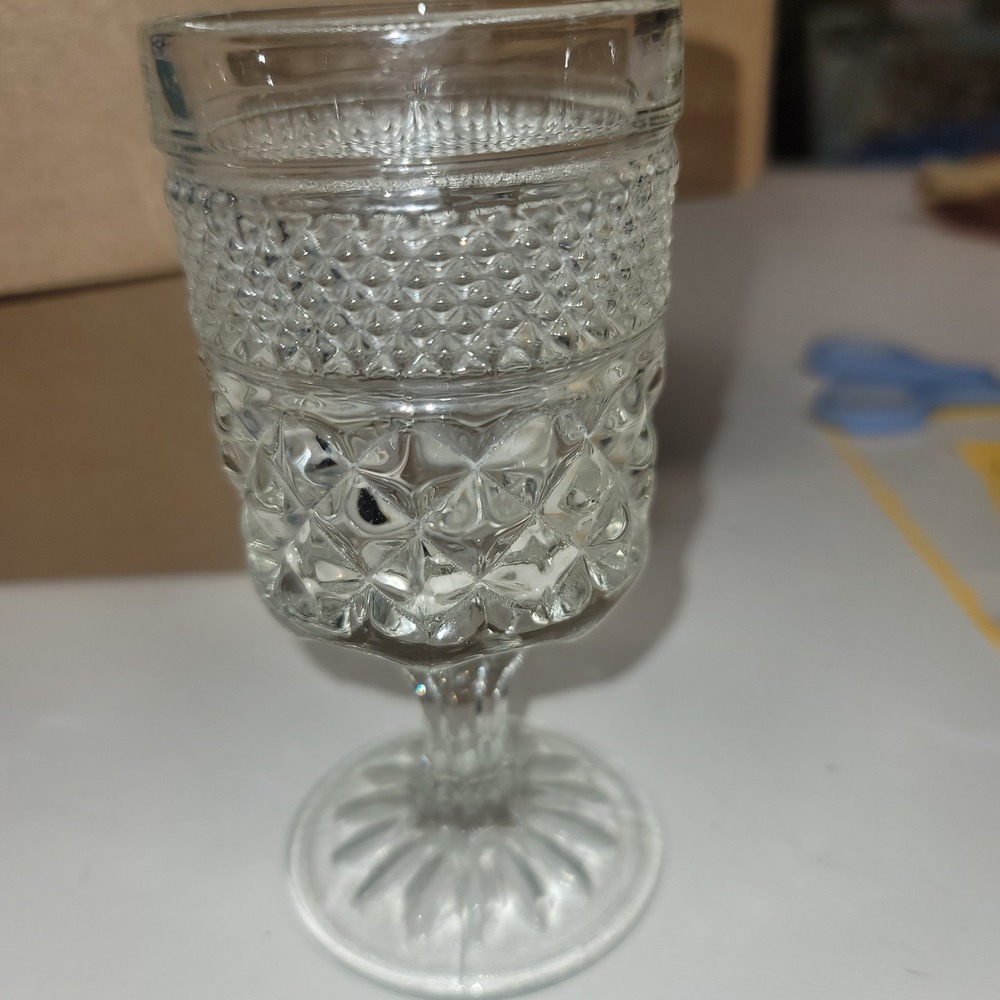 Vintage Clear Glass Diamond Point Footed Cordial Wine Glass Goblet